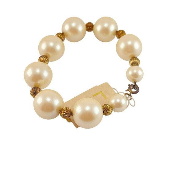 Lisner Faux Pearl Gold Tone Beaded Bracelet Original Hang Tag - Picture 7 of 8